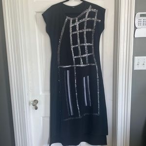 Black maxi dress with metallic/black geometric design